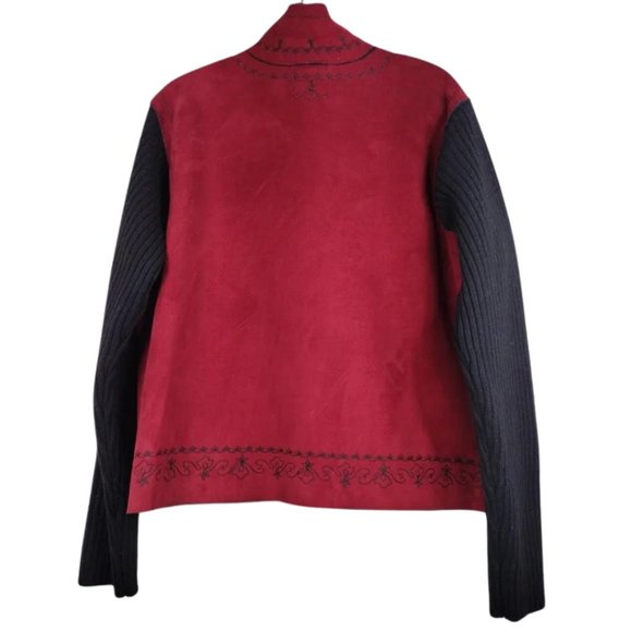 Velvet Faux Leather Jacket Women's Size XL Full Zipper Two Tones Embroid… - Picture 2 of 12